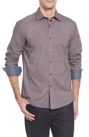 Men's Bugatchi Shaped Fit Print Sport Shirt, Size - Black