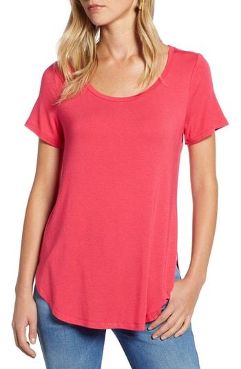 Women's Halogen Short Sleeve Shirttail Tee - Pink