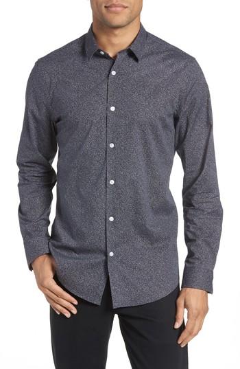 Men's Calibrate Trim Fit Stretch Check Sport Shirt - Black