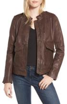 Women's Hinge Pocket Detail Leather Jacket - Brown