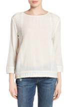 Petite Women's Caslon Embroidered Crinkle Cotton Blend Top P - Ivory