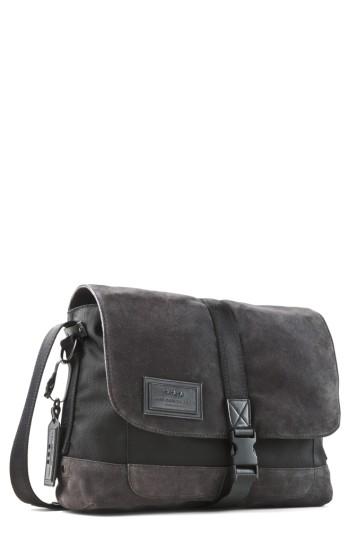 Men's John Varvatos Star Usa Suede & Ballistic Nylon Messenger Bag - Grey