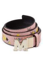 Women's Mcm Essential Floral Flat M Logo Buckle Reversible Belt, Size - Soft Pink/ Black
