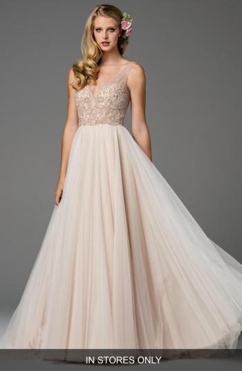 Women's Watters Ora Strapless Tulle Gown, Size - Pink