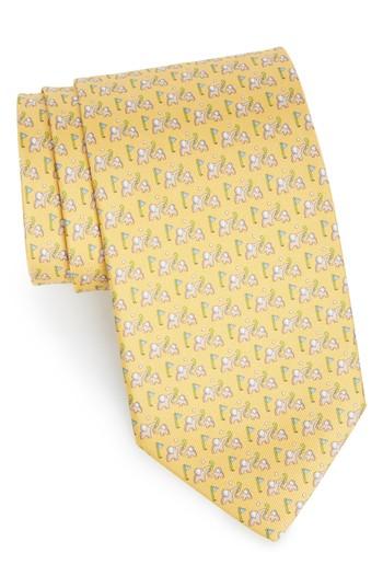 Men's Salvatore Ferragamo Erede Elephant Print Silk Tie, Size - Yellow
