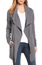 Women's Caslon Asymmetrical Drape Collar Terry Jacket, Size - Grey
