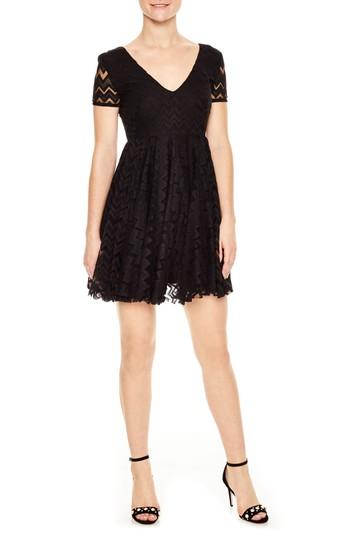 Women's Sandro Eve Chevron Lace Fit & Flare Dress - Black