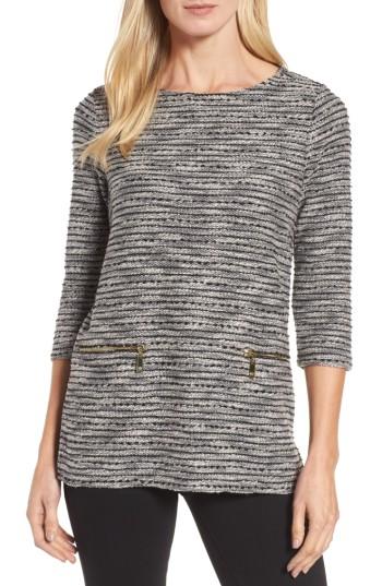 Women's Chaus Zip Pocket Slubby Knit Top - Black