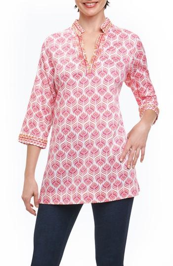 Women's Foxcroft Angelica Embellished Block Print Tunic - White