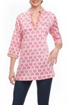 Women's Foxcroft Angelica Embellished Block Print Tunic - White