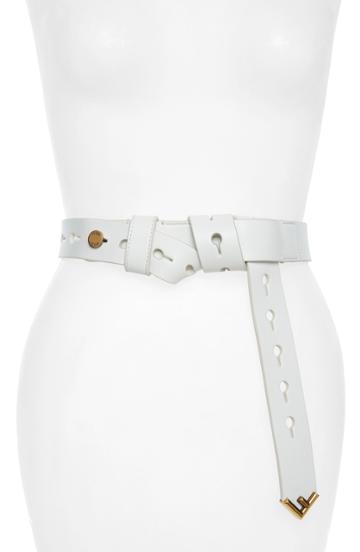 Women's Fendi Logo Hardware Leather Belt, Size - Blanco
