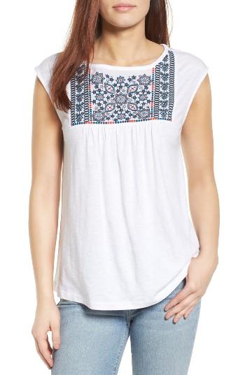 Women's Caslon Embroidered Cap Sleeve Knit Top - White