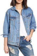Women's Topshop Oversize Crystal Seam Denim Jacket Us (fits Like 0-2) - Blue