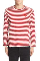 Men's Comme Des Garcons Play Stripe Long Sleeve T-shirt - Red