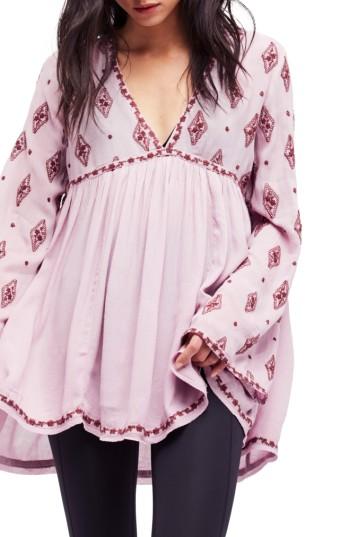 Women's Free People Embroidered Bell Sleeve Top - Purple