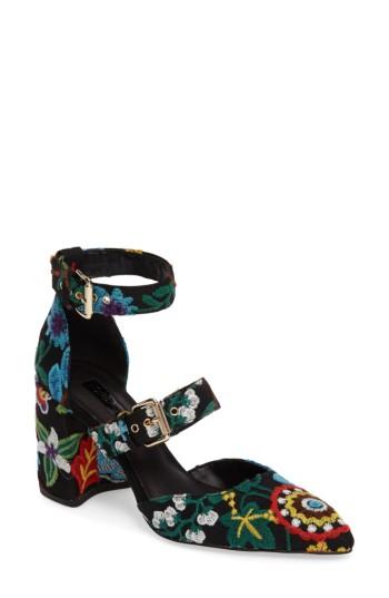 Women's Topshop Gene Embroidered Buckle-strap Pump .5us / 38eu - Black