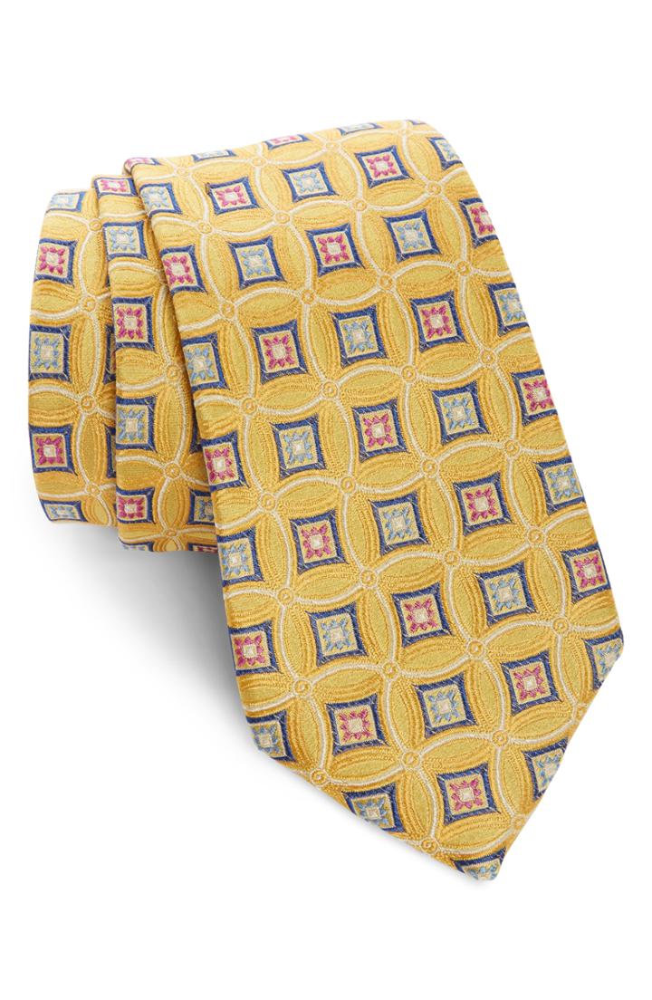 Men's Nordstrom Men's Shop Lauren Medallion Silk Tie, Size - Yellow