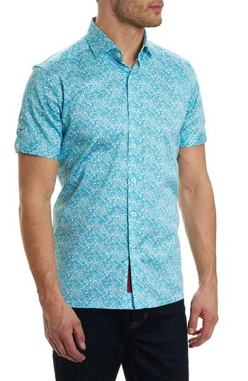Men's Robert Graham Thad Tailored Fit Paisley Sport Shirt - Blue/green