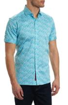Men's Robert Graham Thad Tailored Fit Paisley Sport Shirt - Blue/green
