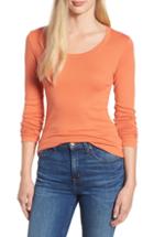 Women's Caslon 'melody' Long Sleeve Scoop Neck Tee - Orange