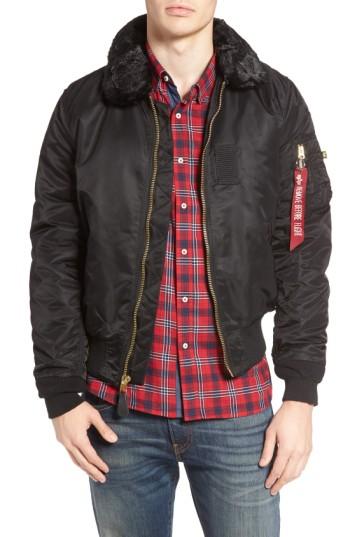 Men's Alpha Industries B-15 Removable Faux Fur Collar Flight Jacket - Black