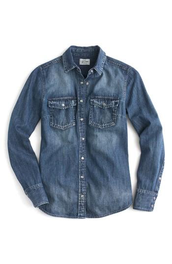 Women's J.crew Washed Western Chambray Shirt - Blue