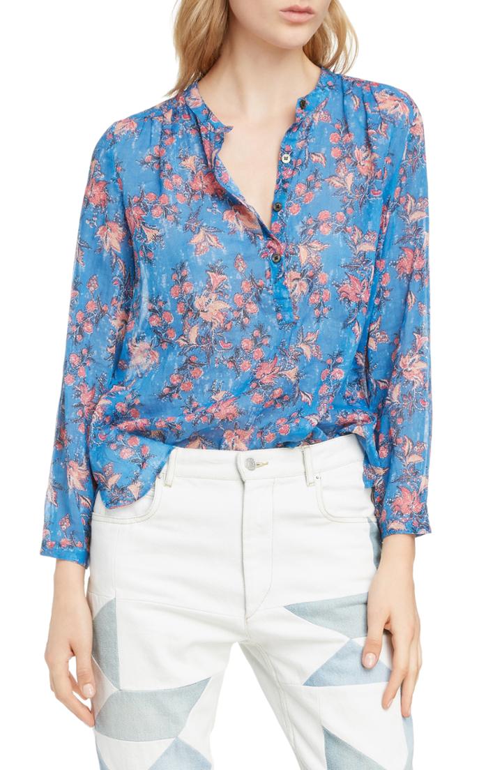 Women's Isabel Marant Etoile Maria Print Cotton Top Us / 34 Fr - Blue