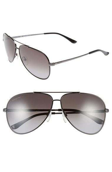 Men's Salvatore Ferragamo 60mm Aviator Sunglasses - Shiny Dark Gunmetal/ Black