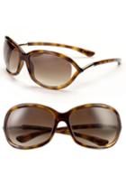 Women's Tom Ford 'jennifer' 61mm Oval Oversize Frame Sunglasses - Shiny Dark Havana