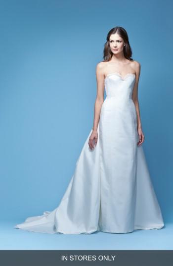Women's Carolina Herrera 'jacqueline' Lace Trim Strapless Mikado Column Gown With Detachable Bow Train, Size - Ivory
