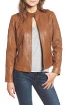 Petite Women's Bernardo Kirwin Leather Moto Jacket P - Brown