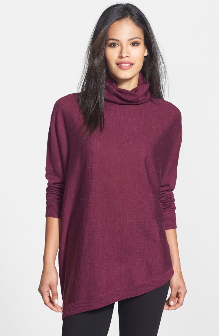 Women's Eileen Fisher Merino Jersey Asymmetrical Turtleneck Sweater - Burgundy