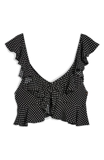 Women's Topshop Brigitte Spotted Sun Top Us (fits Like 0) - Black