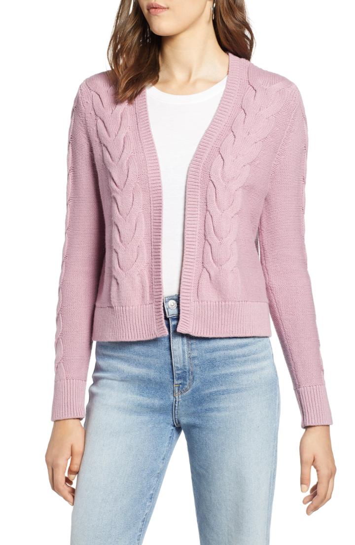 Women's Halogen Open Front Cable Cardigan, Size - Black