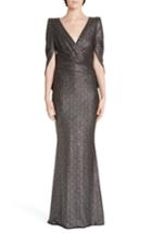 Women's Talbot Runhof Cape Back Ruched Metallic Gown - Blue