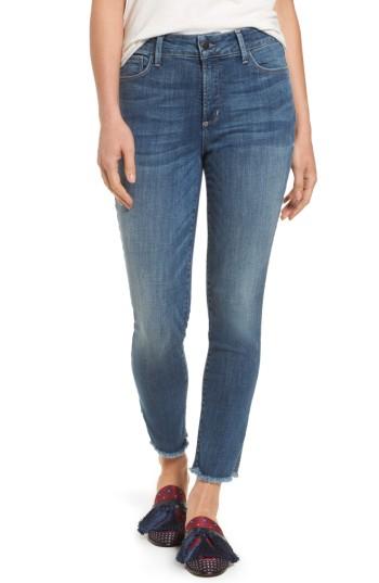 Petite Women's Nydj Ami Frayed Hem Stretch Skinny Ankle Jeans P - Blue