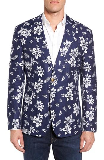 Men's Vineyard Vines Classic Fit Floral Linen Blend Sport Coat R - Blue