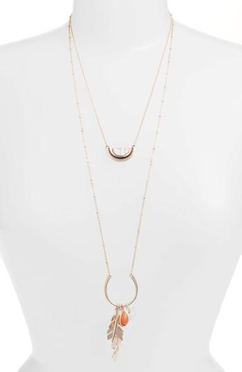Women's Loren Olivia Rose Quartz Leaf Layered Pendant Necklace