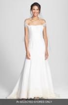 Women's Olia Zavozina Savannah Removable Illusion Halter Lace Trim Silk Shantung Gown