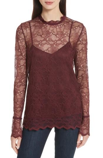 Women's Theory Lace Top With Tank, Size - Burgundy