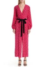 Women's Valentino Heart Print Silk Jumpsuit - Pink