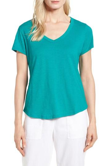 Women's Eileen Fisher V-neck Organic Cotton Tee - Blue/green