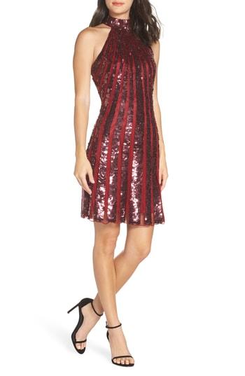 Women's Mac Duggal Sequin Stripe Cocktail Sheath - Burgundy