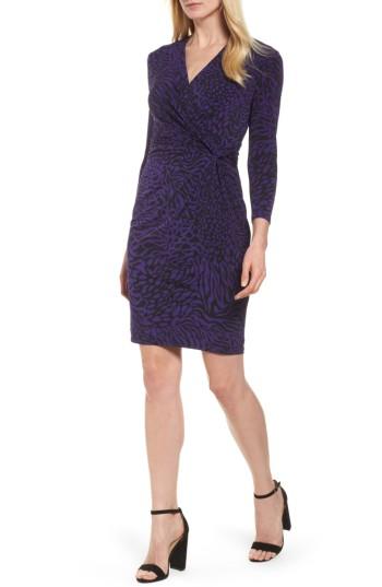 Women's Anne Klein Animal Print Faux Wrap Dress - Purple