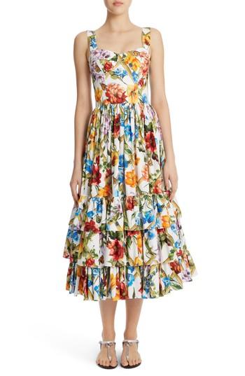 Women's Dolce & Gabbana Tier Hem Poplin Dress Us / 40 It - White