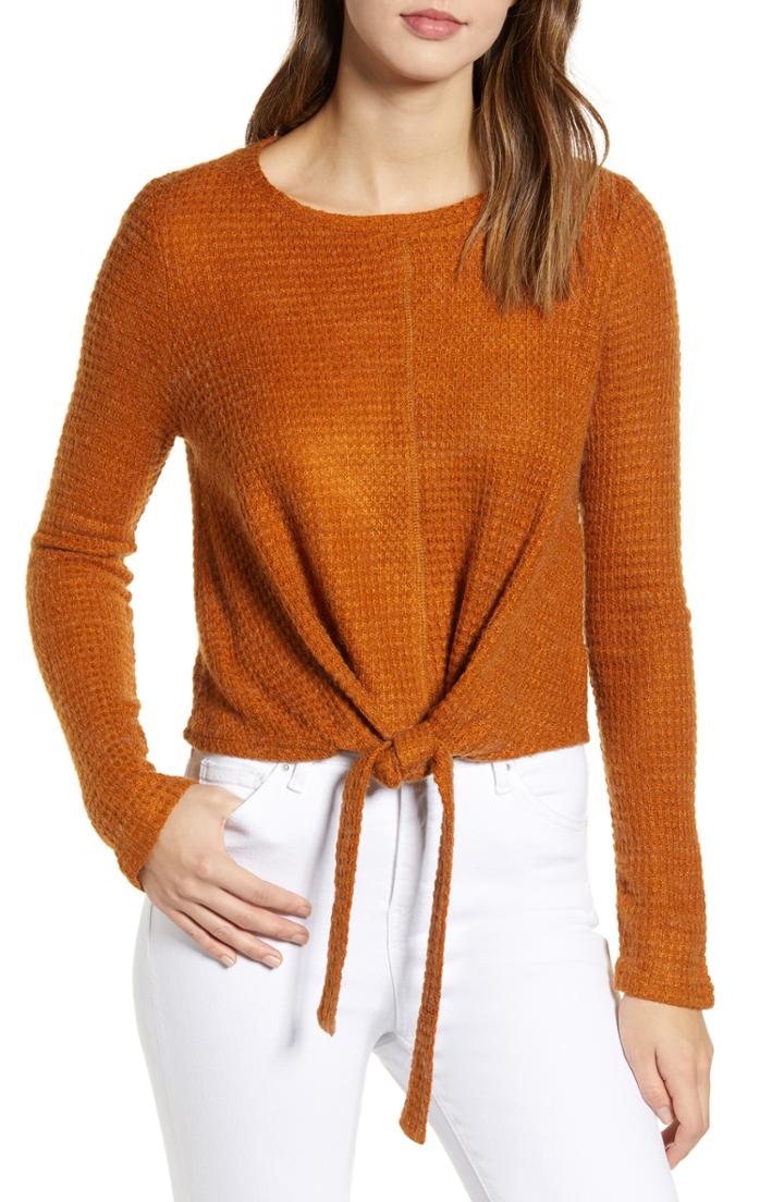Women's J.o.a. Front Tie Sweater - Brown
