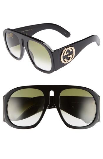 Women's Gucci 57mm Aviator Sunglasses - Black