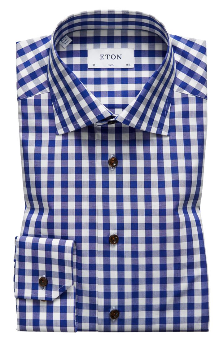 Men's Eton Slim Fit Check Dress Shirt .5 - - Blue