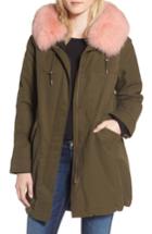 Women's 1 Madison Hooded Cotton Parka With Genuine Fox Fur Trim - Green