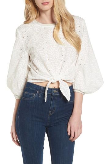 Women's Bishop + Young Eyelet Tie Front Top - White